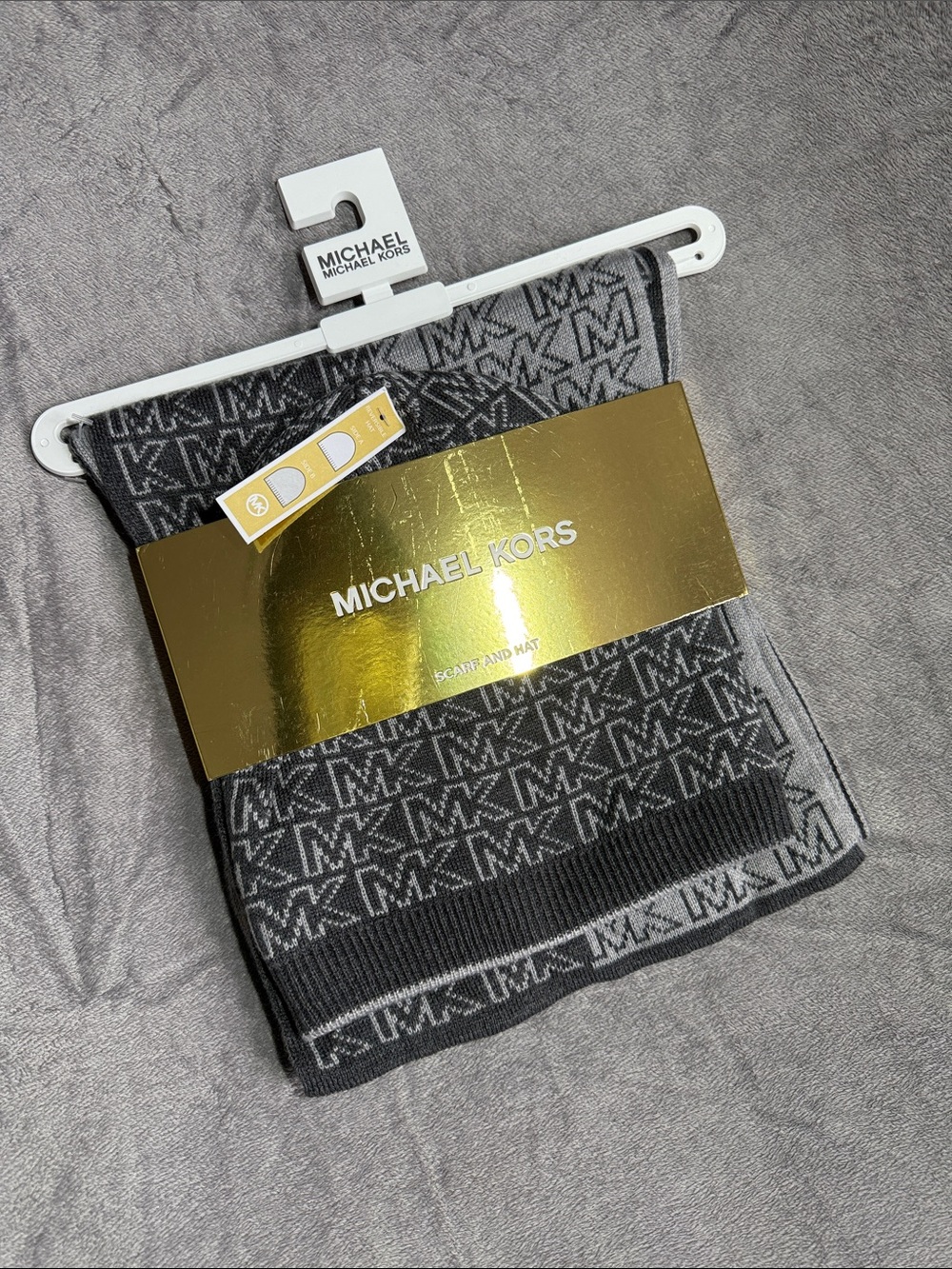 Michael Kors Gray and Black MK Logo Scarf